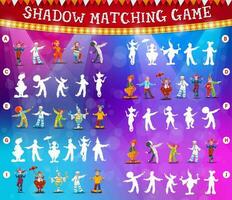 Circus clowns shadow matching game or puzzle vector