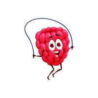 Cartoon funny raspberry with jump skipping rope vector