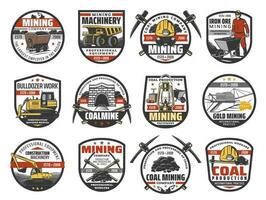 Coal mining industry equipment and tools icons vector