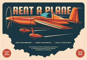 Rent a plane retro vector poster