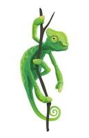 Cute green chameleon siting on tree vector