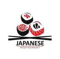 Japanese cuisine restaurant icon, rolls and sticks vector