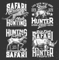 Safari hunting sketch tshirt prints vector set