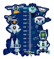 Kids height chart, robots and droids growth meter vector