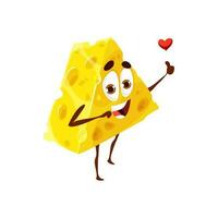 dibujos animados queso personaje con corazón, amarillo rebanada vector