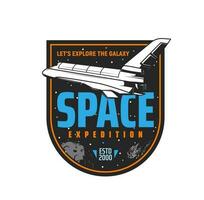 Space shuttle in galaxy universe, vector icon