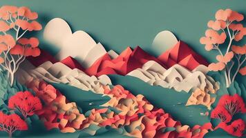 Panorama with paper art style, photo
