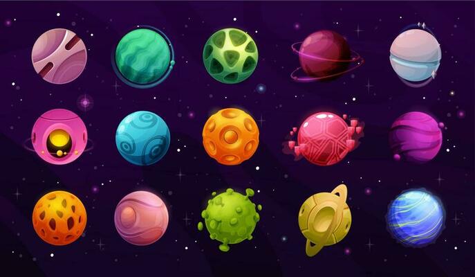 Space planets, fantasy galaxy, cartoon universe