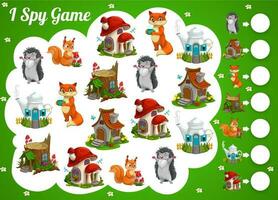 Kids spy game cartoon fairy houses and animals vector