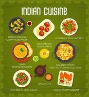 Indian cuisine menu with spice food dishes vector