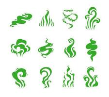 Green bad smell, cartoon smoke effect, odor, stink vector