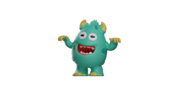 3D illustration. Fun Monster 3D Cartoon Character. The monster showed strange poses. The monster raised its two arms forward like a zombie. 3d cartoon character png
