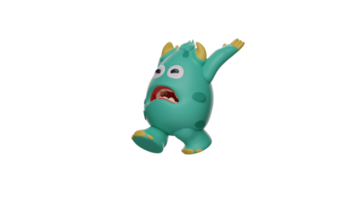 3D illustration. Weird Monster 3D Cartoon Character. The blue monster is running around being chased by something. The monster ran while raising both hands. 3d cartoon character png