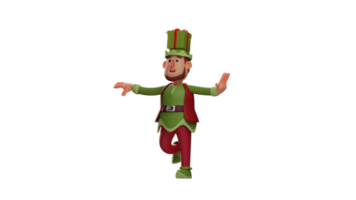 3D Illustration. Talented Elf 3D cartoon character. Elf is showing his expertise in dancing. Elf danced by stretching out his hands and showing his happy smile. 3D cartoon character png