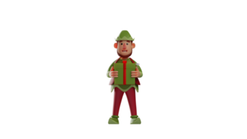 3D illustration. Romantic Elf 3D cartoon character. Elf brought a gift box. Elf showed a sweet smile while carrying a gift to be given to someone. 3D cartoon character png