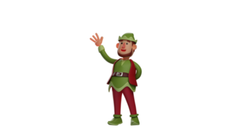 3D illustration. Friendly Elf 3D cartoon character. Elf waved his hand when meeting someone. Elf smiled sweetly and showed off his good looks. 3D cartoon character png