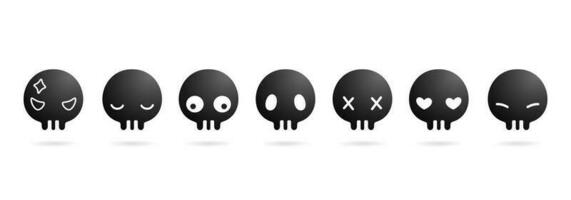 vector illustration Set of black skulls with different emotions isolated on white background for Presentations and decks information graphics, Layouts, collages, scene designs, User interface designs