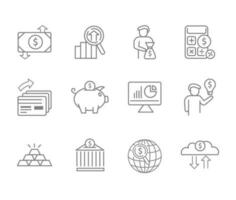 Infographic icon set for business. 12 Finance web icon collection. Thin outline icons pack bundle, vector icon infographic.