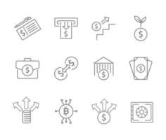 Infographic icon set for business. 12 Finance web icon collection. Thin outline icons pack bundle, vector icon infographic.