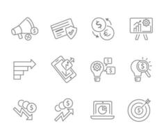 Infographic icon set for business. 12 Finance web icon collection. Thin outline icons pack bundle, vector icon infographic.