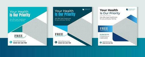 Medical healthcare social media post design bundle vector