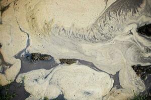 Wet sand texture sandy beach background with stones and wavy copy space photo