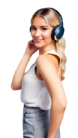 femme avec casque de musique isolé. génératif ai. png