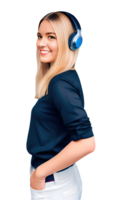 femme avec casque de musique isolé. génératif ai. png