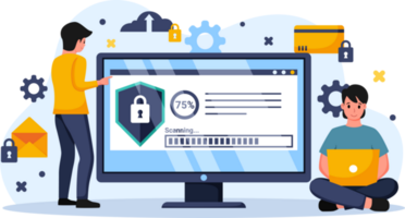 Digital data protection design illustration. Cyber security illustration background. Cloud computing network safety concept png