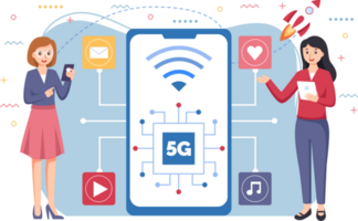 mobil trådlös 5:e generation teknologi bakgrund design illustration. 5g trådlös nätverk teknologi begrepp png