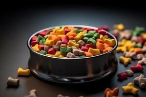 colorful Dog food bowl . photo