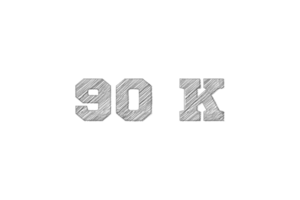 90 k subscribers celebration greeting Number with pencil sketch design png