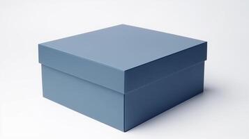 A blue blank box mockup isolated in white studio background, photo