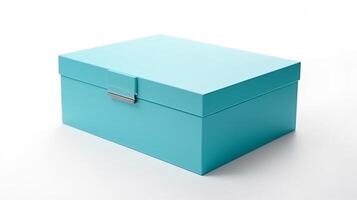 A blue blank box mockup isolated in white studio background, Generative AI photo