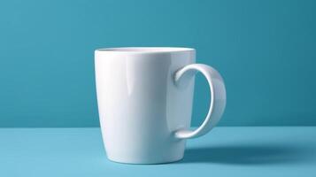 vacío blanco café taza aislado en azul fondo, generativo ai foto