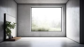 Modern interior with blank poster on concrete wall. Mock up, photo