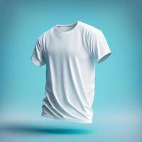 White t-shirt mockup on blue background, photo