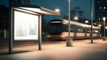 public advertisement billboard Mockup at bus station background, photo