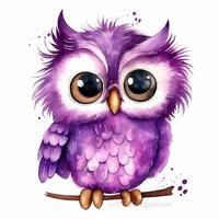 Watercolor cute owl Clipart. Hand drawn Clipart isolated on white background, photo