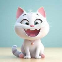 Cute funny cartoon cat with funny expression. cartoon character smile face cat, photo