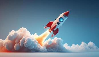 Rocket flying high in the sky, Business Startup concept, photo