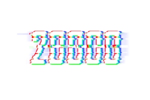 20000 subscribers celebration greeting Number with glitch design png