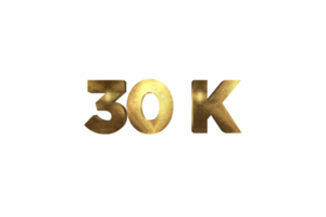 30 k subscribers celebration greeting Number with gold design png