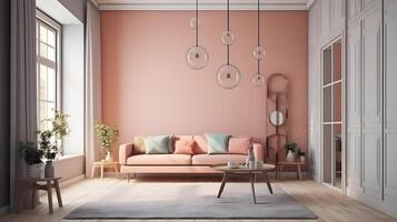 Modern minimalist living room interior, soft pastel aesthetic living room , photo