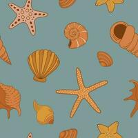 Seamless pattern with shells and starfish. Vintage sea life vector ornament. Marine background. Perfect for textile, invitations, wrapping paper. Summer beach theme.