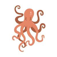 Hand drawn octopus isolated on white background. Vector illustration of sea animal. Cartoon Kraken clipart, print