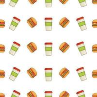Seamless pattern with a burger and a cup of coffee vector