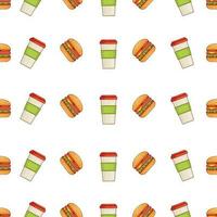 Seamless pattern with a burger and a cup of coffee vector