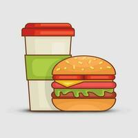 A hamburger and a cup of coffee are next to each other vector
