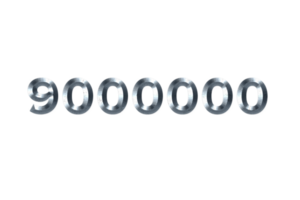 9000000 subscribers celebration greeting Number with grey metal design png